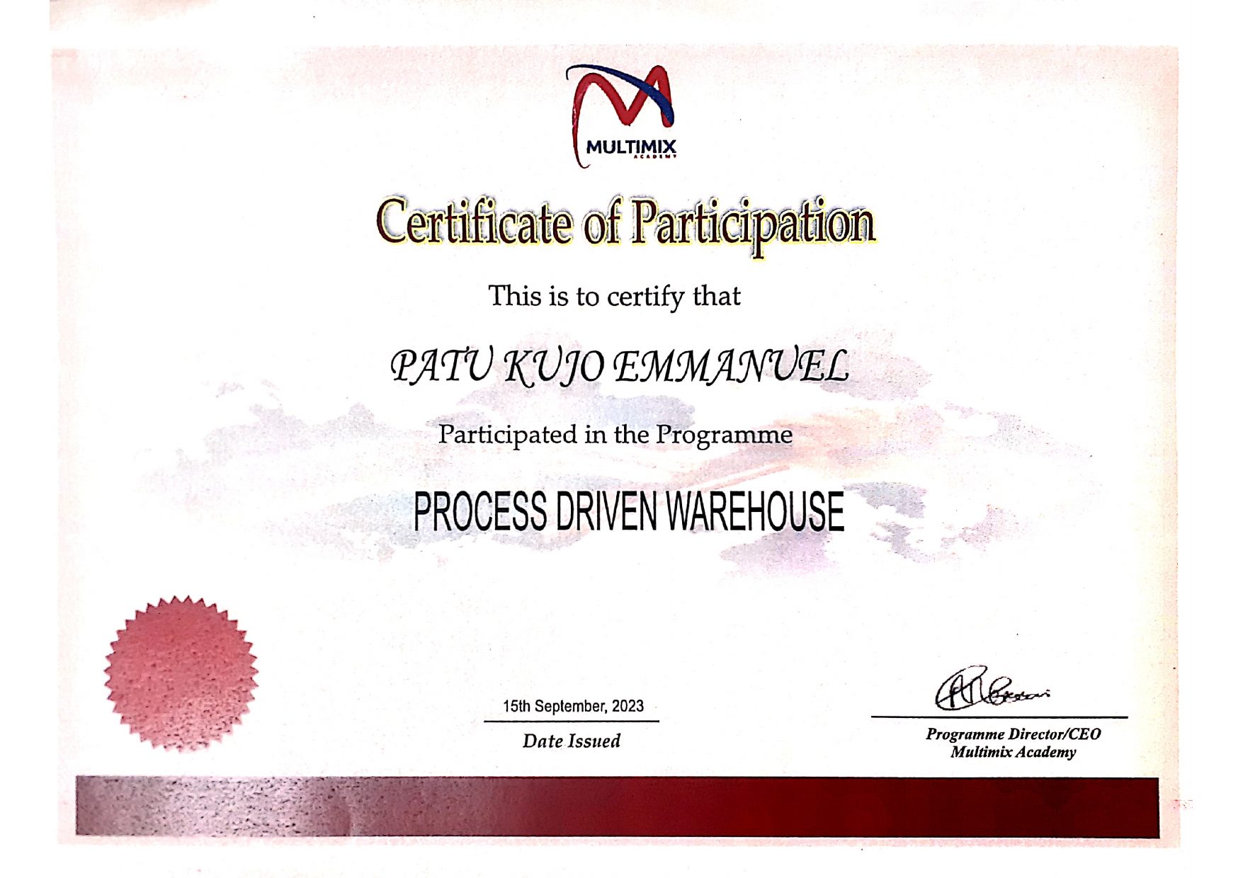 Process Driven Warehouse Certificate